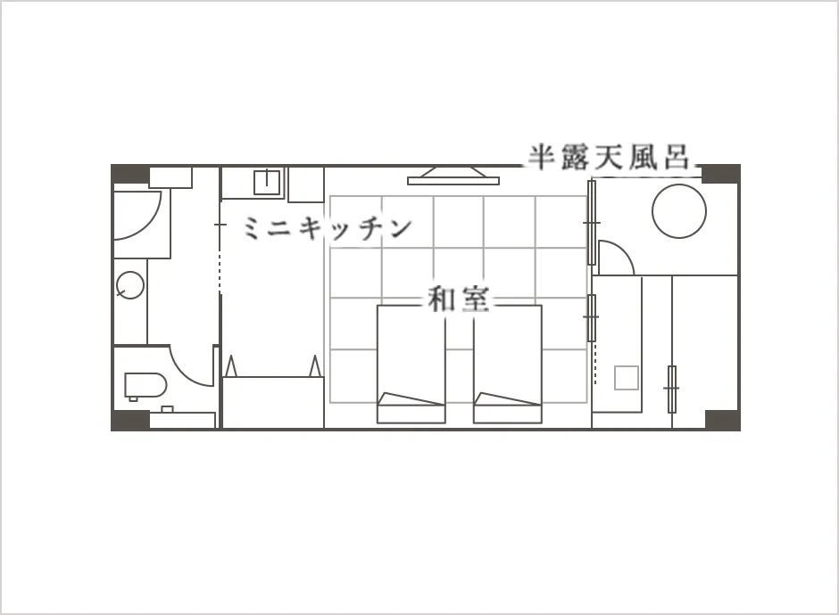 [お篭り風呂付/ベッド] 和モダン客室 間取り図